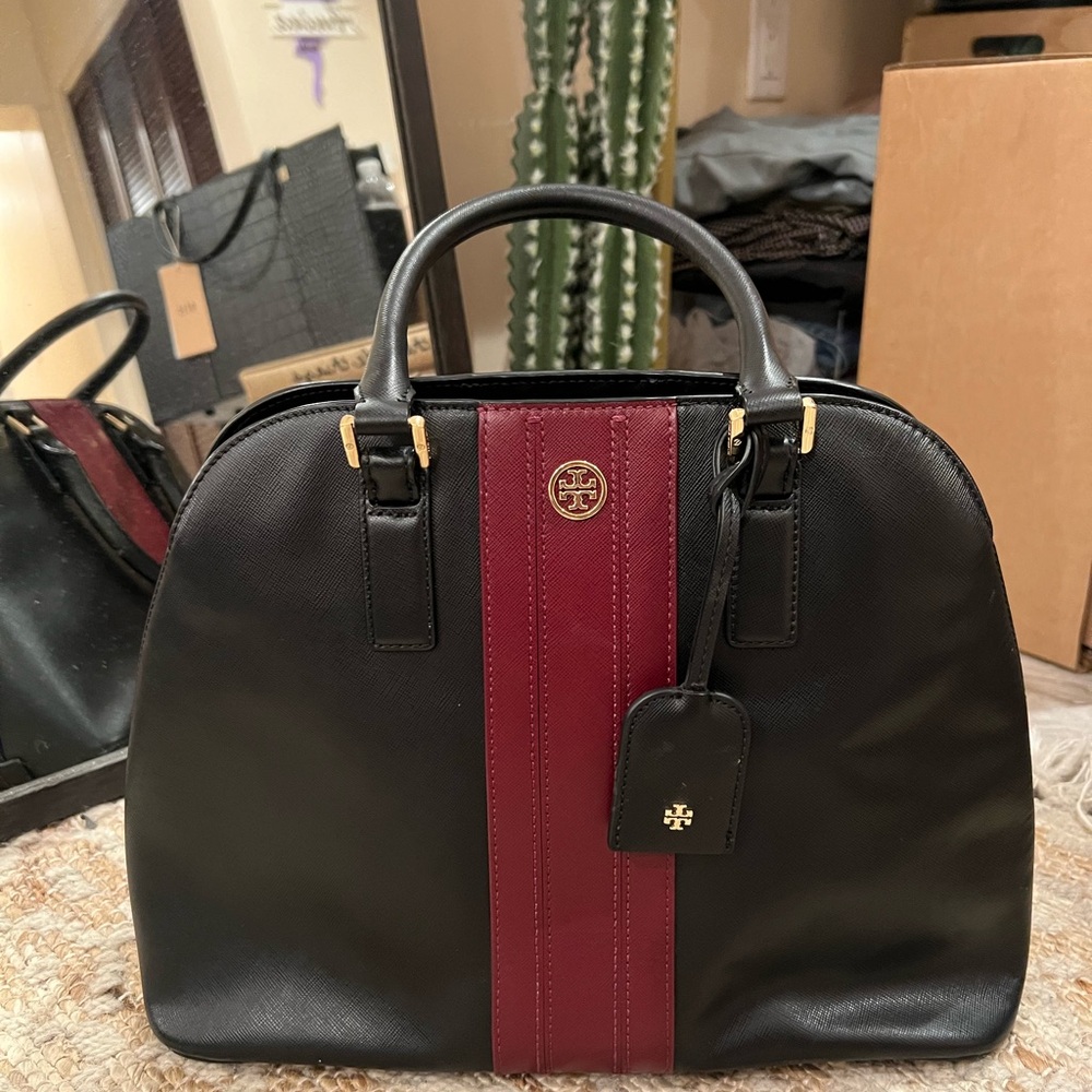 Tory Burch saffiano Robinson Open Dome satchel with detachable shoulder straps